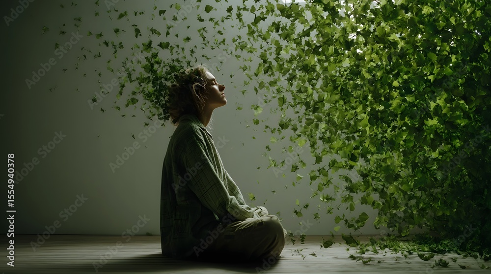 custom made wallpaper toronto digitalA person finding inner peace as leaves flow from their mind