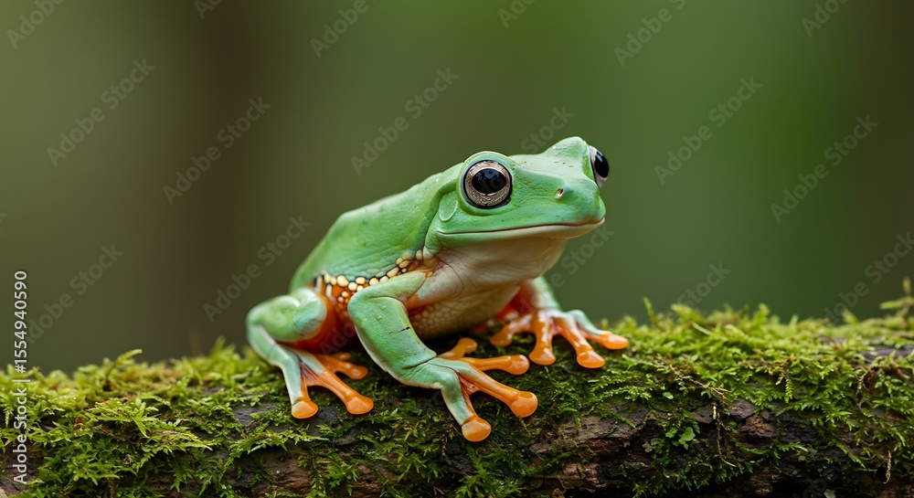 Obraz premium Green frog on a leaf 