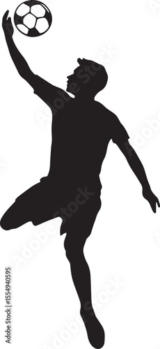 A player chipping the ball over the goalkeeper, sending it high toward the goal, full-length silhouette vector.