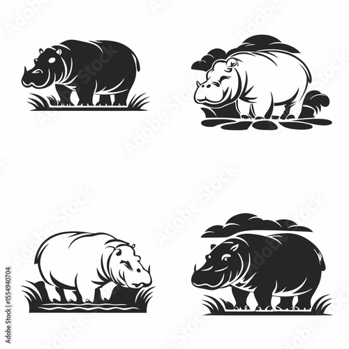 Funny Vector Animal Set with Rhino and Zoo Characters