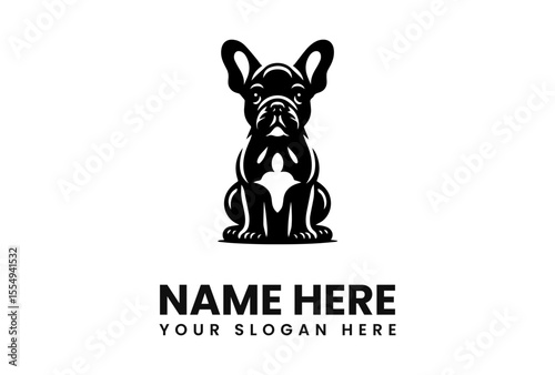 Stylish black and white logo featuring a seated French Bulldog.