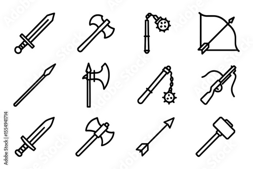 Medieval and ancient weapons icons collection, vector illustration