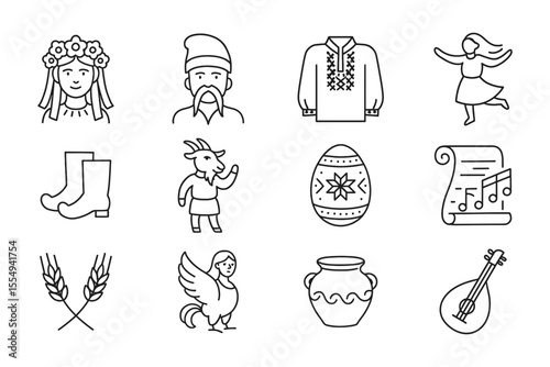 Traditional ukrainian cultural symbols and folk elements, vector illustration