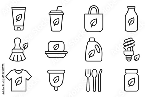Eco-friendly products and sustainability icons set, vector illustration