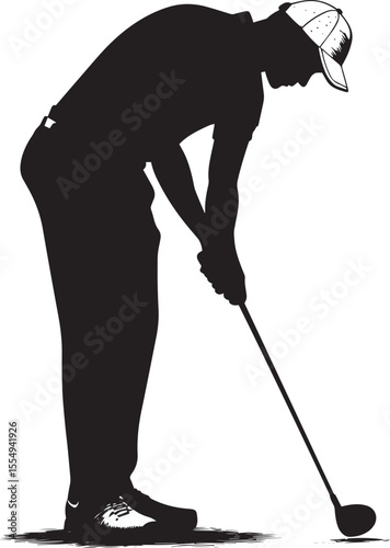 A golfer placing the ball on the tee, ready for their drive at the start of the hole.