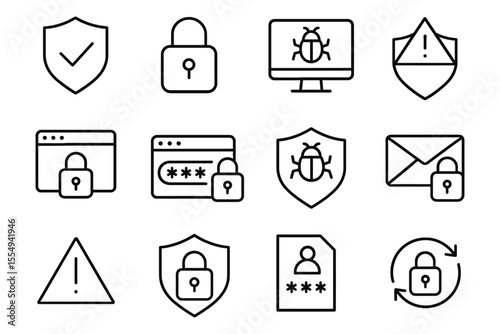 Cybersecurity and data protection symbols for security awareness, vector illustration