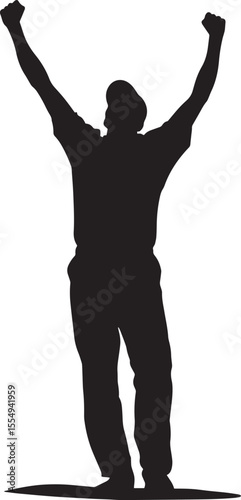 A golfer raising their arms in victory, celebrating the perfect shot.
