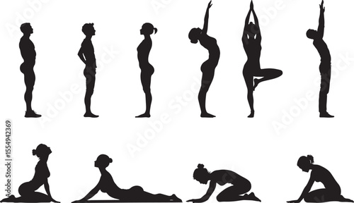 Collection of A person standing yoga pose vector illustration silhouette 