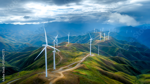 A Clean energy industry Green energy wind farms on high mountains