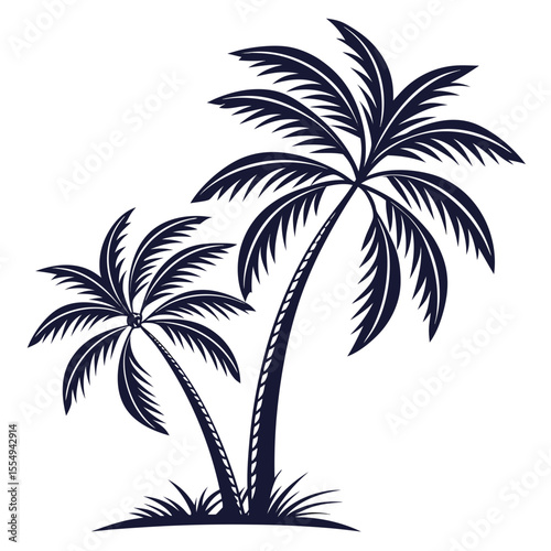 Island paradise scene featuring palm trees waves birds and sunlight in a circular frame