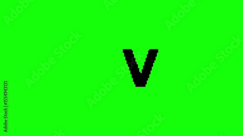 Abstract Video of LOVE Pixel Art Animation with Falling V Letter on a vibrant neon green backdrop. Valentine’s Day content, retro game-inspired romance themes, creative digital cards and pixel art