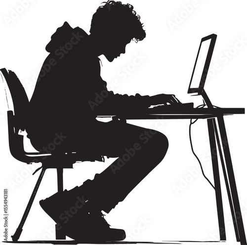 Researching Online Silhouette A student sitting at a computer, browsing or researching information for a project. --v 6.1 Job ID: 3ec7a81e-e8bf-4d4c-848d-7f26044decca
