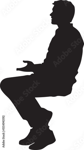 Participating in a Discussion Silhouette A student standing or sitting, speaking or sharing ideas with classmates. full length silhouette black vector illustration