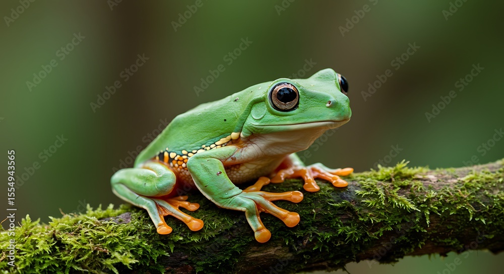 Obraz premium green frog on a branch of wood