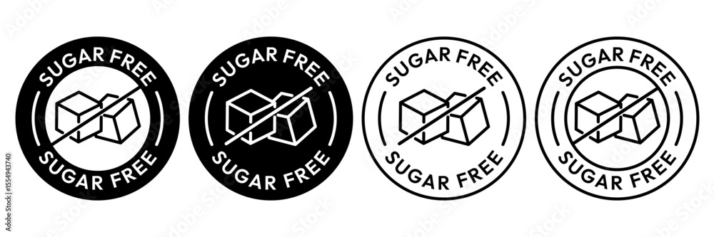 Sugar free icons. Zero sugar label. Set allergen free icons. Allergen free products. Sugar free logo, label, badge, sticker, symbol, emblem, black, circle, line, vector, isolated illustration. Sugar free icons. Zero sugar label. Set allergen free icons. Allergen free products. Sugar free logo, label, badge, sticker, symbol, emblem, black, circle, line, vector, isolated illustration.