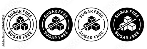 Sugar free icons. Zero sugar label. Set allergen free icons. Allergen free products. Sugar free logo, label, badge, sticker, symbol, emblem, black, circle, line, vector, isolated illustration.