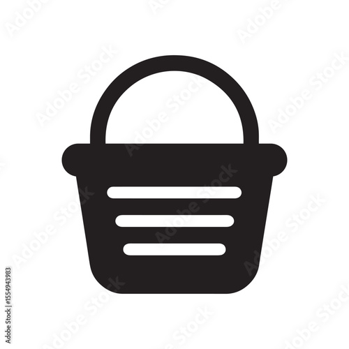 a black filled vector illustration of a basket on white background