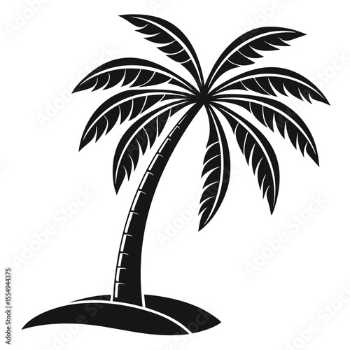 Elegant black and white tropical palm tree within a circular frame design