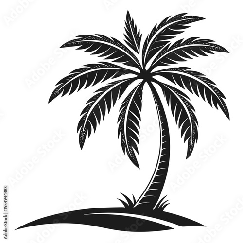 Elegant black and white tropical palm tree within a circular frame design