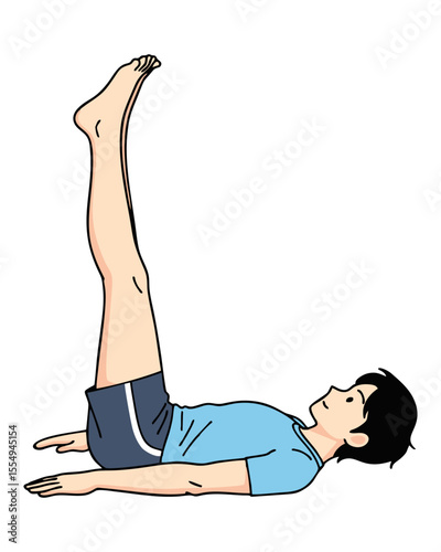 Man Practicing Leg Raise Exercise or Yoga Pose – Vector Illustration.