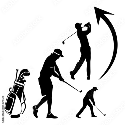 Dynamic Golf Swing Silhouettes with Clubs