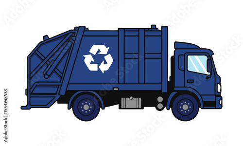 Blue Recycling Truck Side View – Vector Illustration.