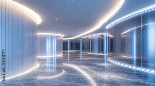 Modern interior hallway with sleek design and ambient lighting in a contemporary building