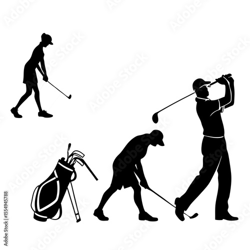 Dynamic Golf Swing Silhouettes with Clubs