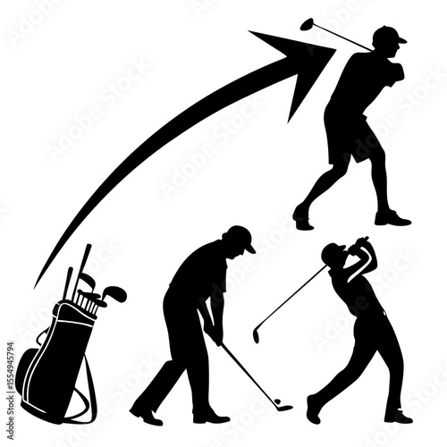 Dynamic Golf Swing Silhouettes with Clubs