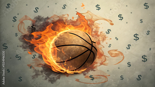 Fiery Basketball with Dollar Signs Background