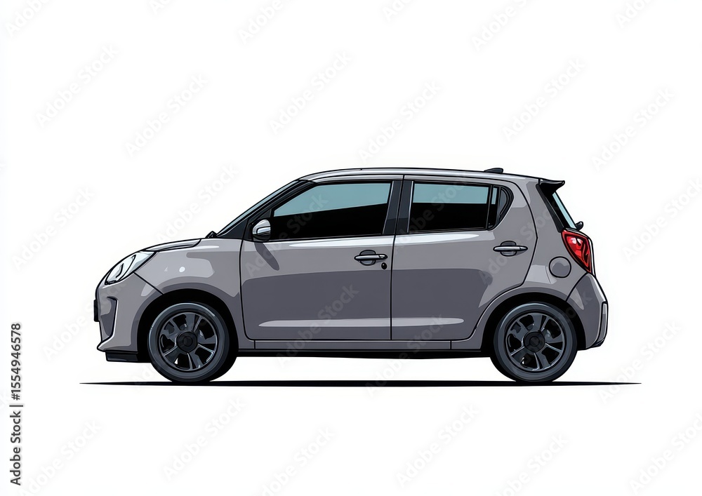 Grey city car profile, clean background, illustration, website use Grey city car profile, clean background, illustration, website use