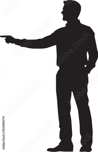 Pointing at a Board Silhouette A man giving a presentation, arm extended. full length silhouette black vector illustration