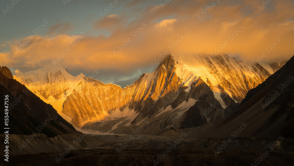 Naklejka premium Golden Sunrise with Himalayan Mountains.