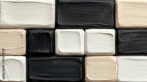 Textured Pattern of Black White and Beige Rectangular Wooden Blocks