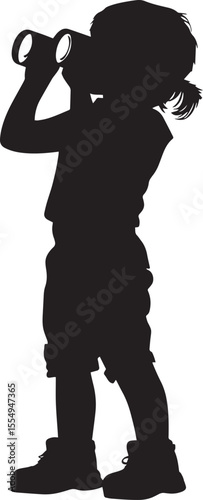 Vector Illustration of a Child with Binoculars Silhouette of a child standing and gazing through binoculars.