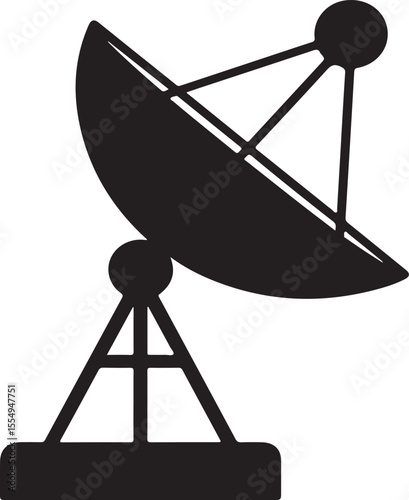 Satellite dish antenna receiving signals from space in a clean silhouette style