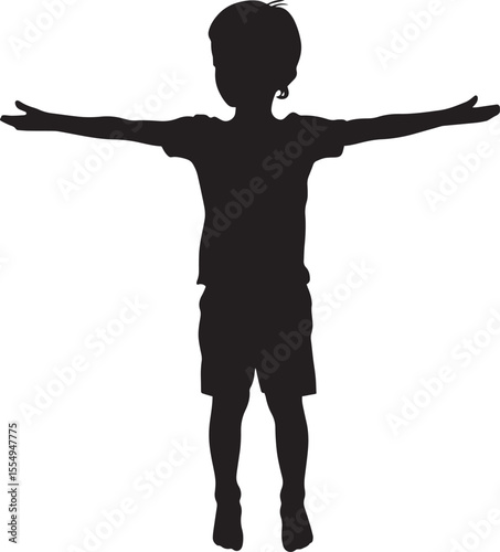 Gymnastics Pose Silhouette A child balancing on one leg with arms extended. full length silhouette black vector illustration