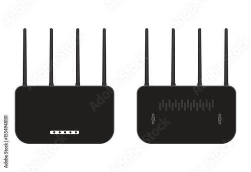 Modern Wi-Fi router icon with four antennas. Clean and professional vector illustration suitable for technical websites, network services, app interfaces.