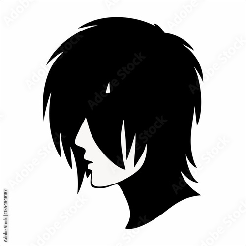 silhouette profile of emo teenager with shaggy hair