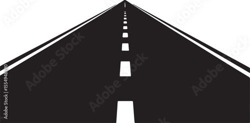 Silhouette Open Highway Scene with White Border and Black Asphalt Road