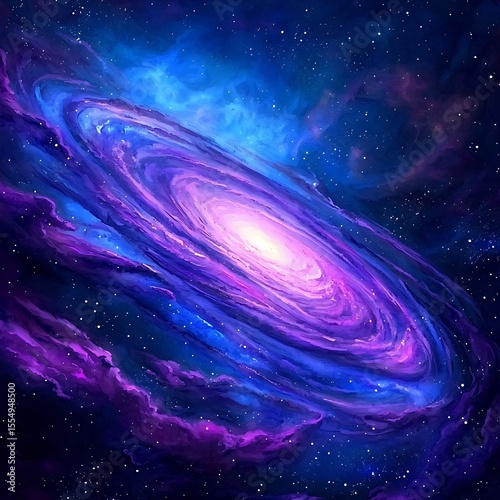 Vibrant Cosmic Galaxy with Swirling Purple and Blue Nebula in Deep Space