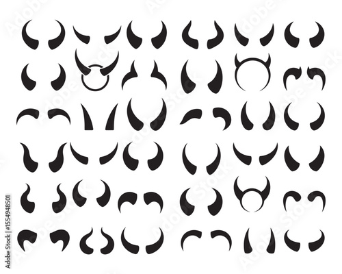 Devil Horns Icons Set, Demon Costume & Halloween Graphics, vector illustration