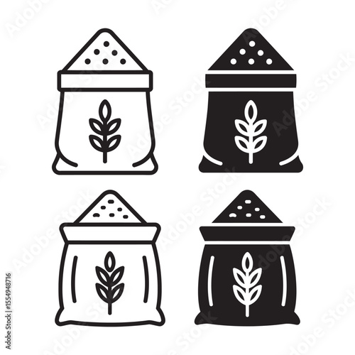 Flour Bag Icons Set, Wheat Grain Sack Graphics, vector illustration