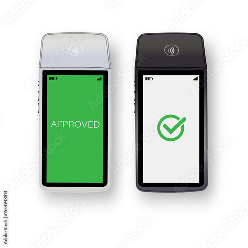 Vector 3D Realistic NFC Payment Terminal. Credit Card. Payment Machine. Template for Bank Payment Contactless Terminal. POS Terminal.