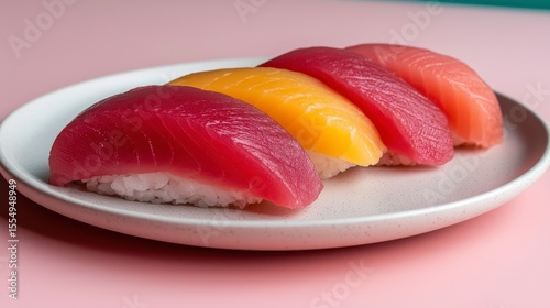 Vibrant Red and Orange Tuna Sushi on Pink Background