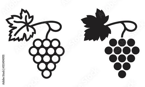Grape and Leaf Icons, Vineyard & Wine Graphics, vector illustration