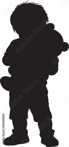 Infant Hugging a Stuffed Toy Silhouette Full-length silhouette of a baby clutching a teddy bear in a tight embrace.