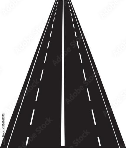 Silhouette Open Highway Scene with White Border and Black Asphalt Road