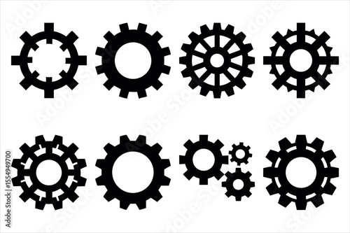 Collection of Various Gear Designs Black and White Illustration Depicting Engineering Mechanics and Interlocking Cogwheels with Complex Structures and Ratios