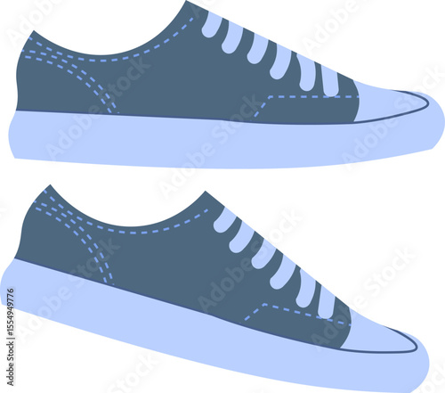 Flat vector illustration of a pair of blue sneakers viewed from the sid
